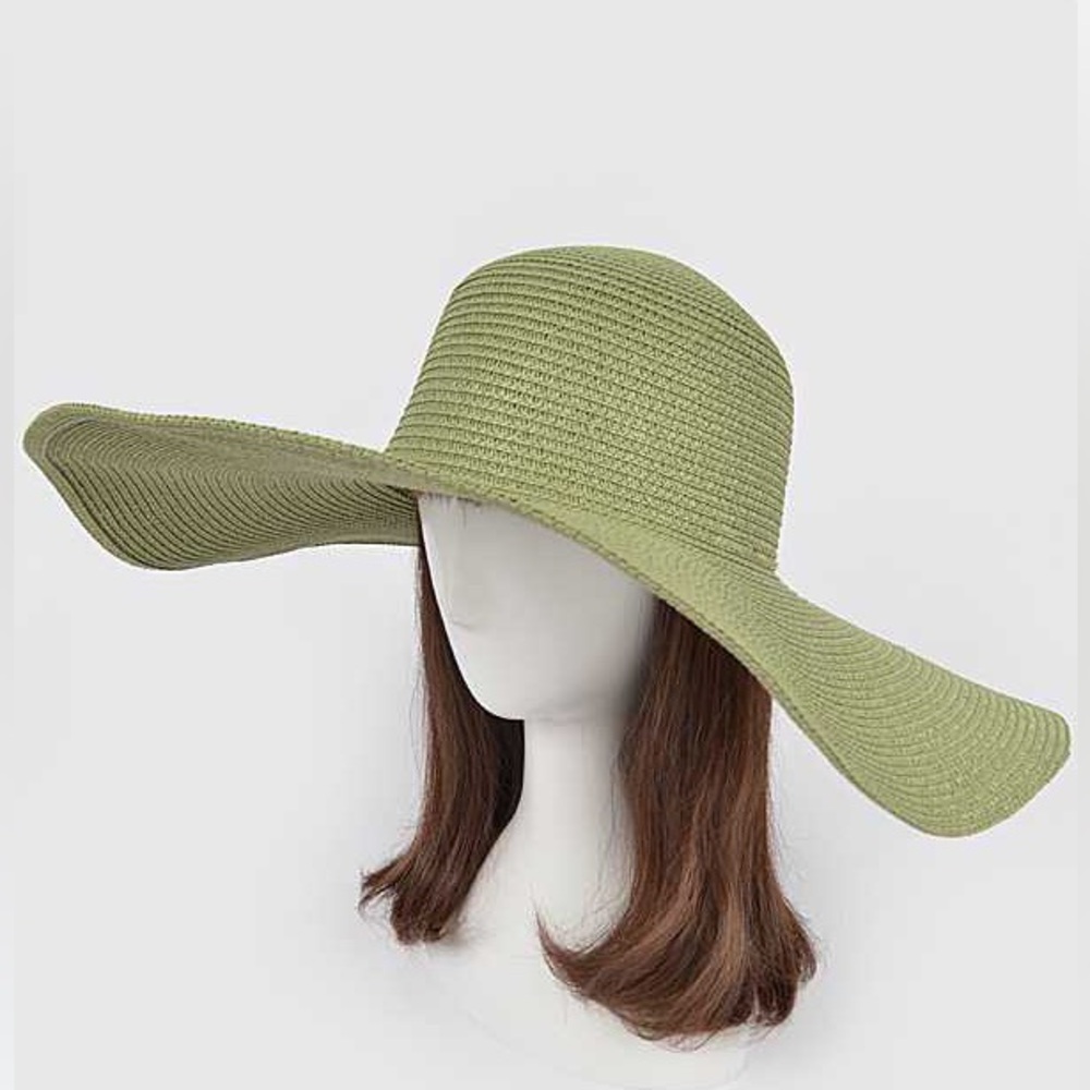 Green Wide Brim Straw Floppy Hat